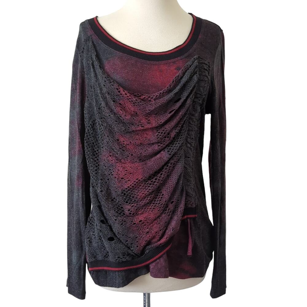 Dolcezza Michael Phillips Top Women's Size Large Long Sleeve Lagenlook Artsy EUC